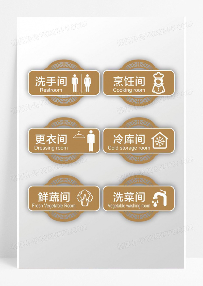 浅色国风厨房区域标识门牌设计