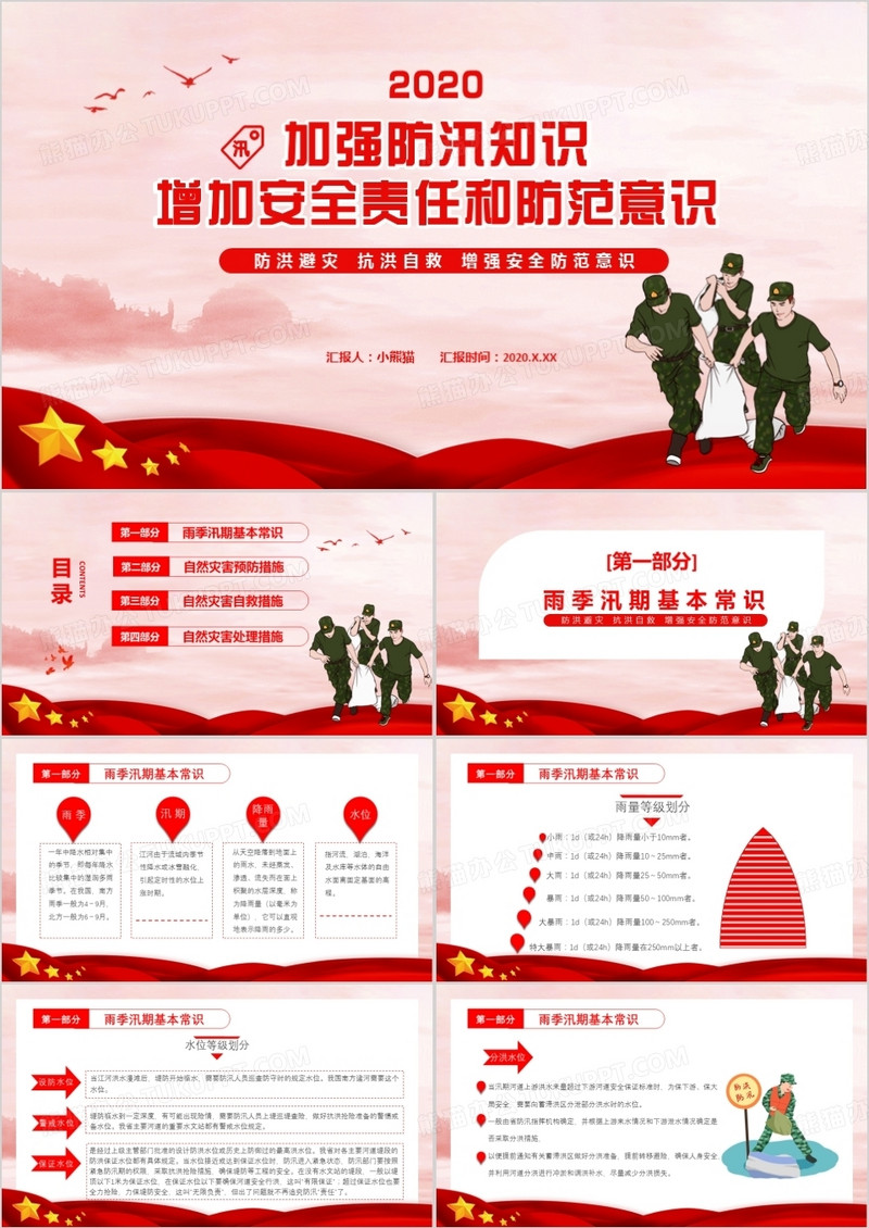 2020中国风加强防汛知识增加安全责任和防范意识通用PPT模板
