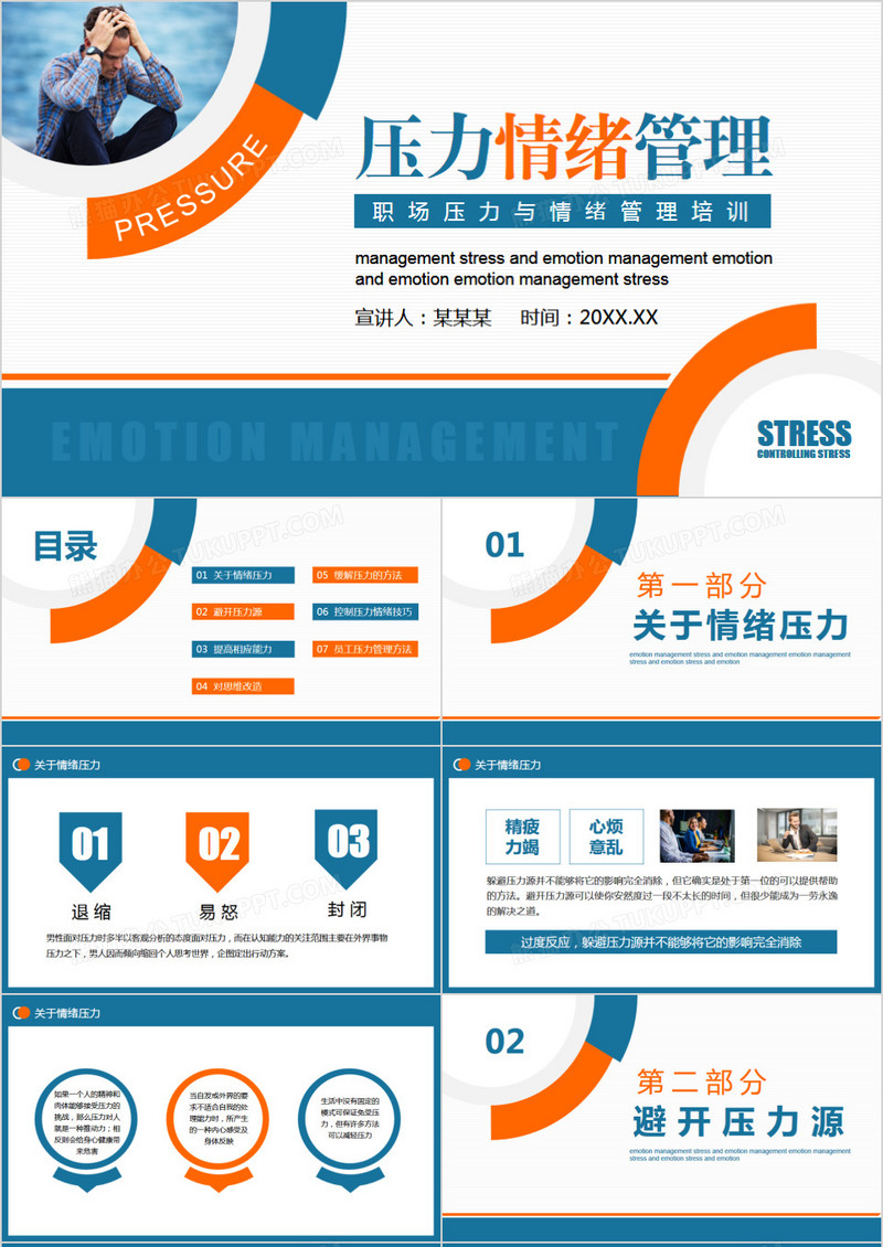 商务风职场压力与情绪管理培训动态PPT模板
