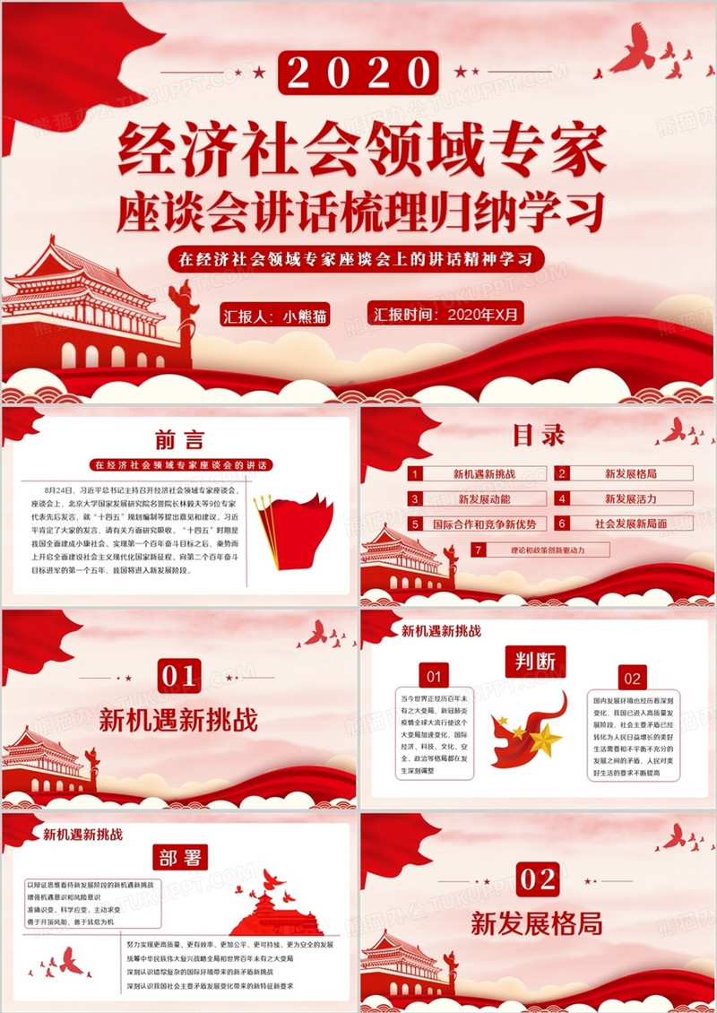 创意简约党政治经济社会领域专家座谈会讲话梳理归纳学习通用PPT模板
