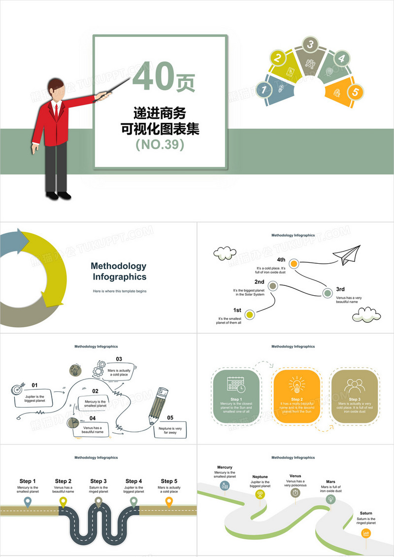 40页递进商务可视化图表集PPT模板