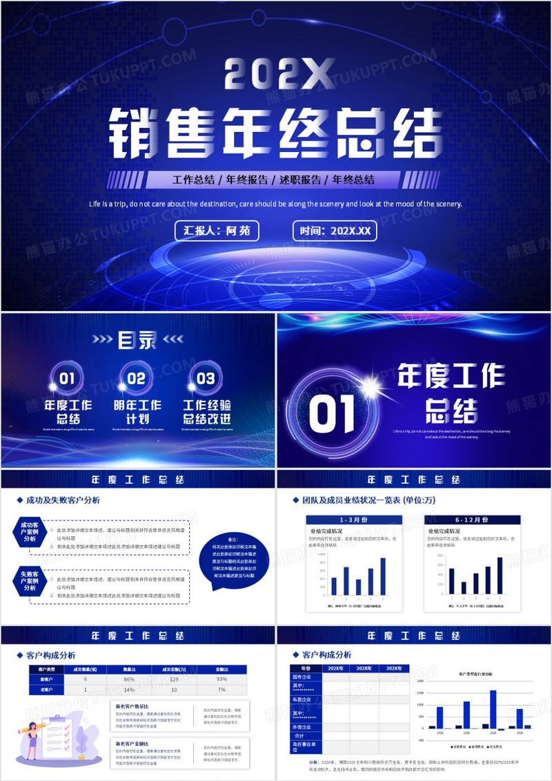 蓝色科技风销售年终总结PPT模板