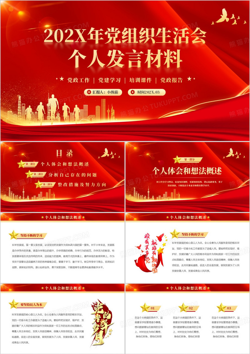 红色党组织生活会个人发言材料PPT模板
