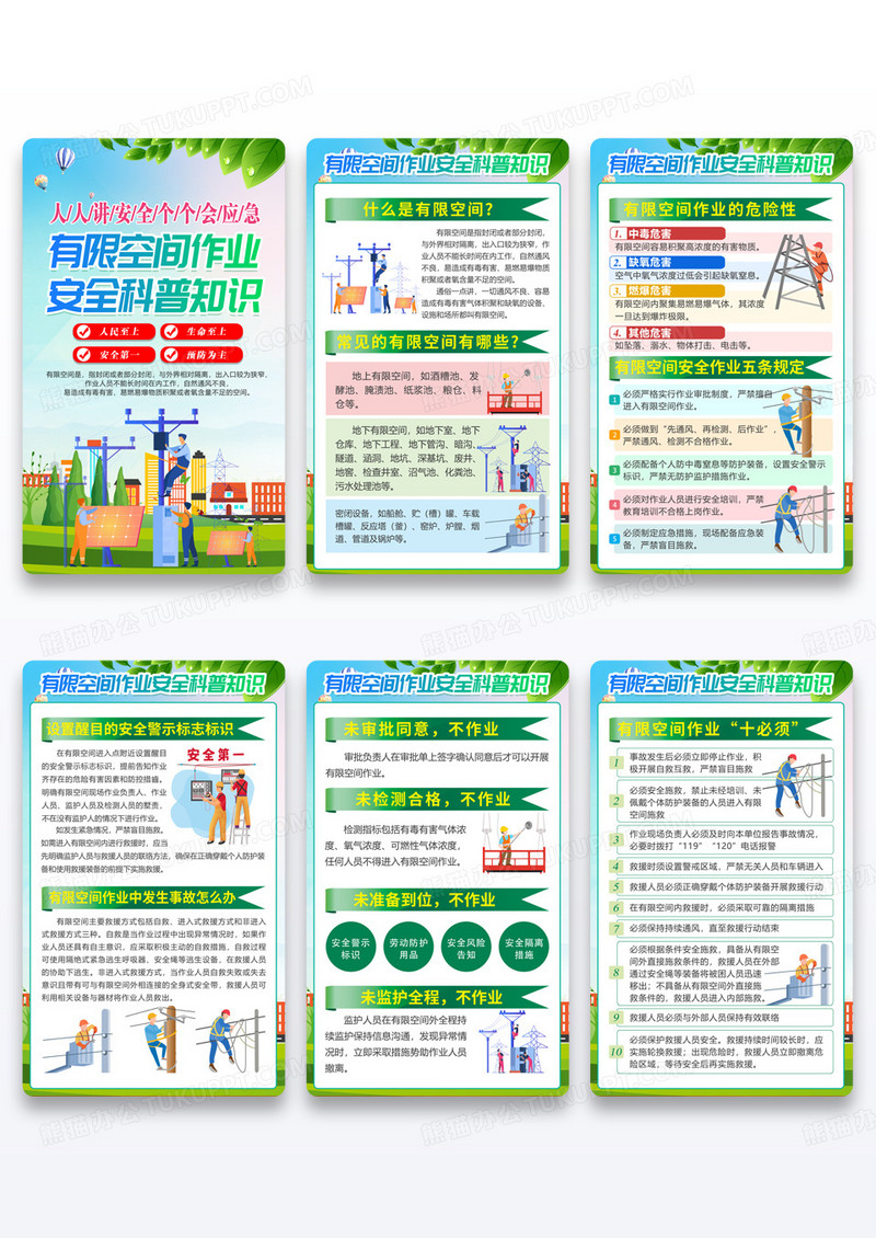 绿色有限空间作业安全知识科普宣传套图海报设计