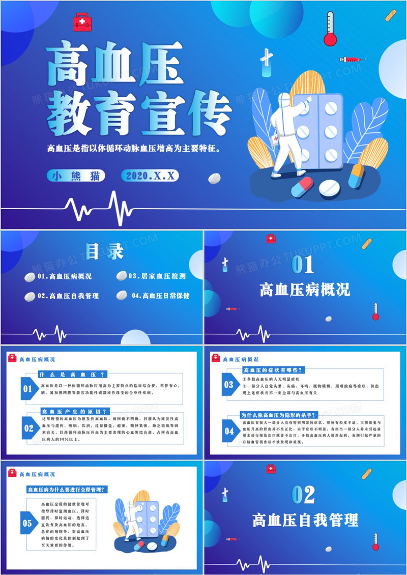 创意卡通扁平高血压宣传教育通用PPT模板