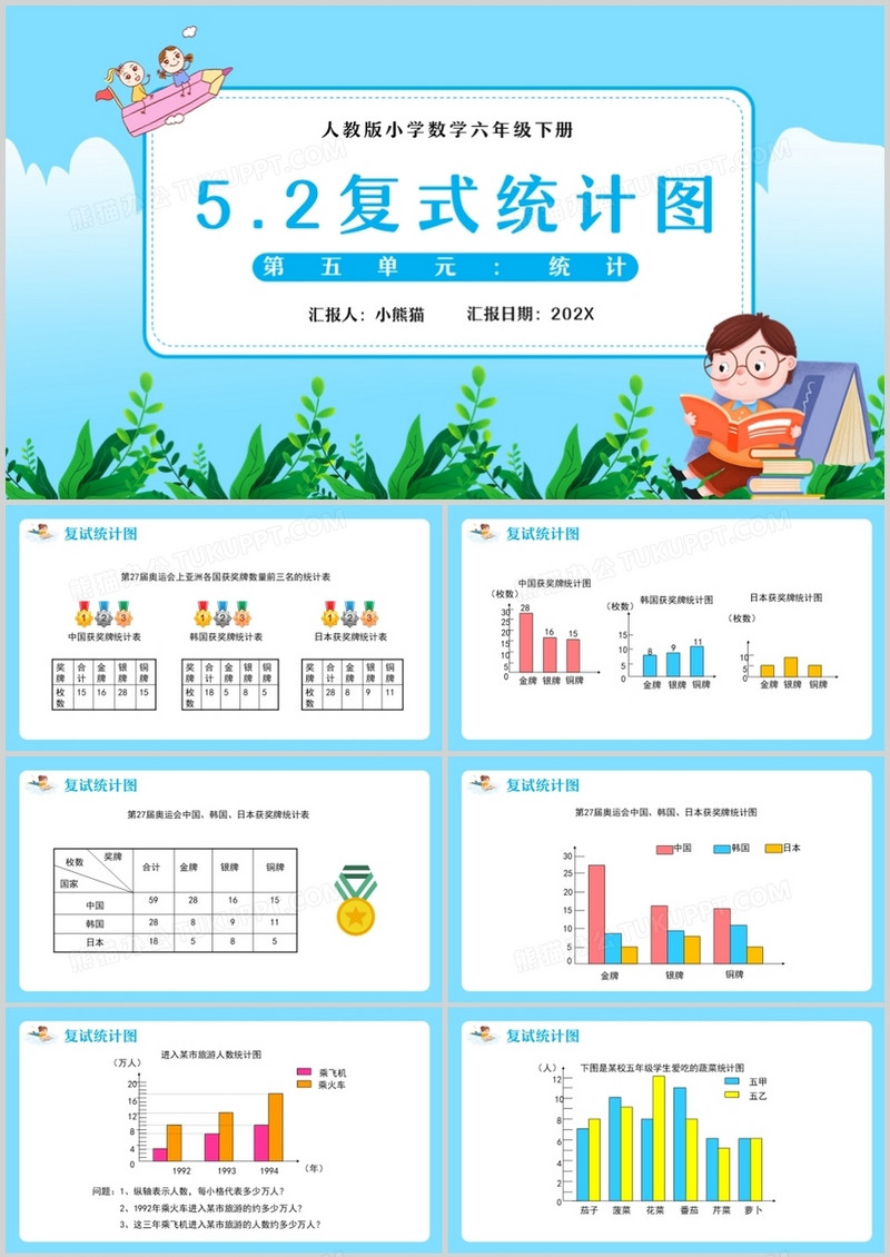 部编版六年级数学下册复式统计图课件PPT模板