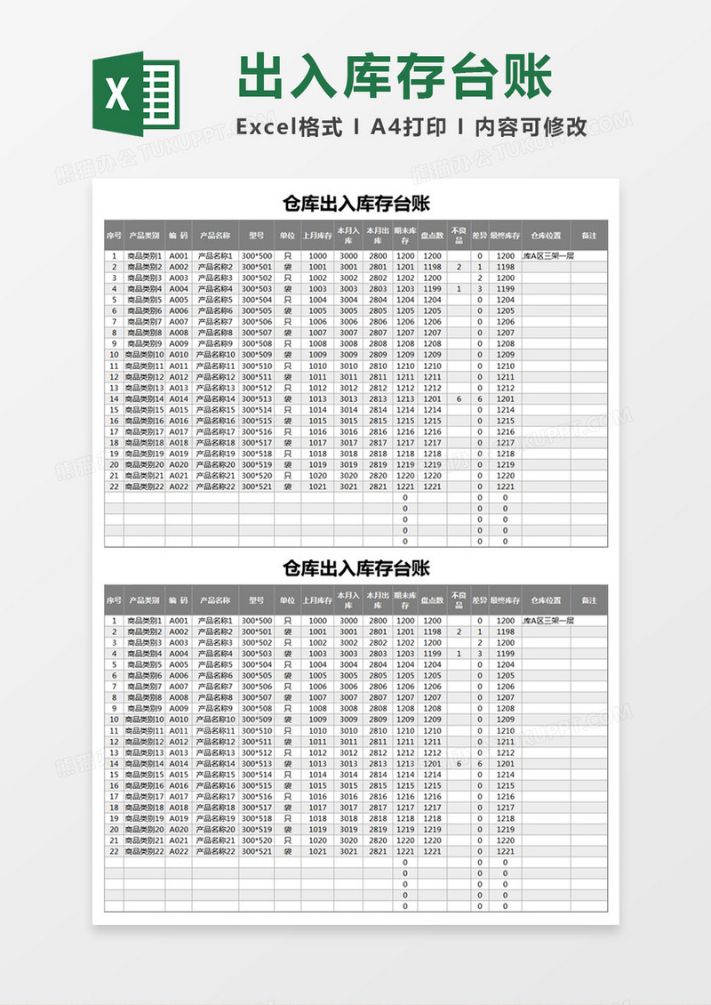 灰色简约仓库出入库存台账excel模板