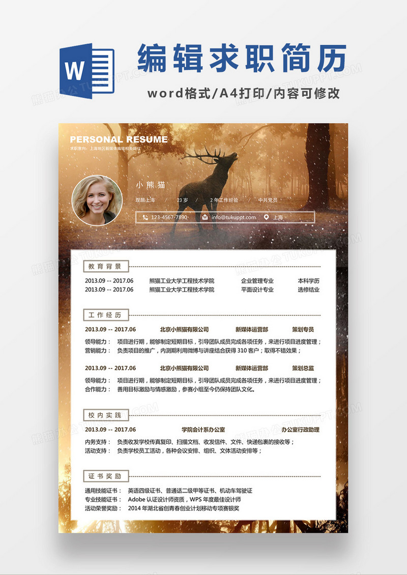 蓝色经典商务风格新媒体运营策划总监求职简历word简历模板