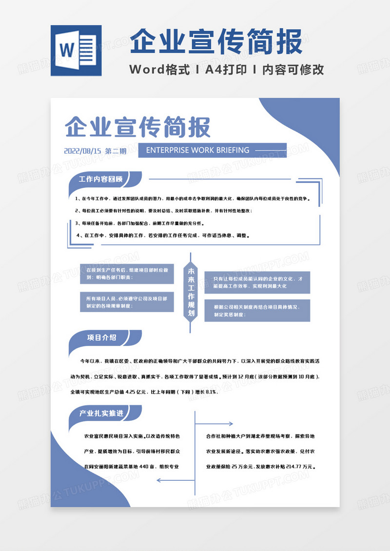 水蓝色简约企业宣传简报WORD模板
