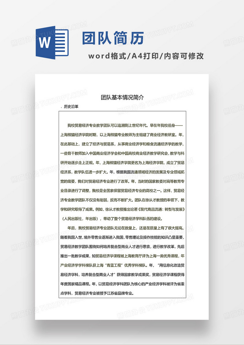 黑白色简洁团队简介WROD模板