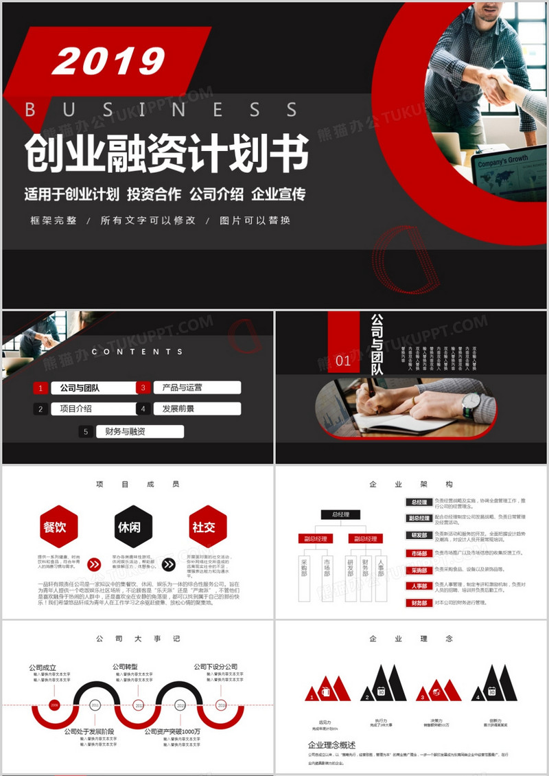 商务风红黑色商业计划书PPT模板