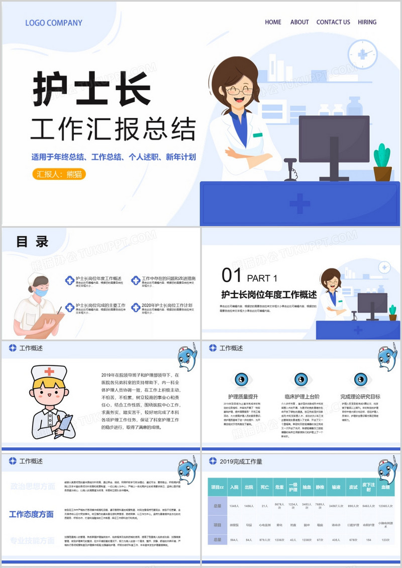 卡通护士长工作汇报PPT模板