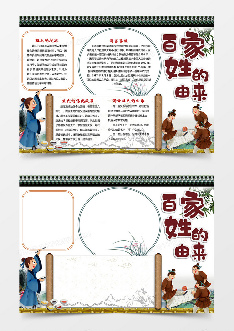  新百家姓复古小报手抄报word模板