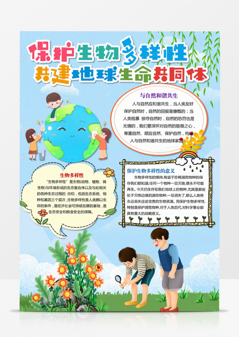 保护生物多样性竖版手抄报小报word模板