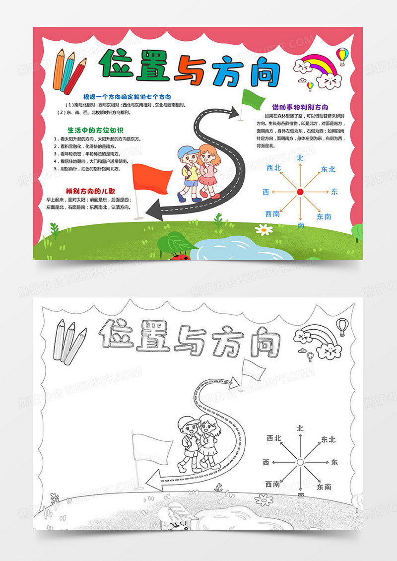 方向与位置认识东南西北数学小报电子版手抄报