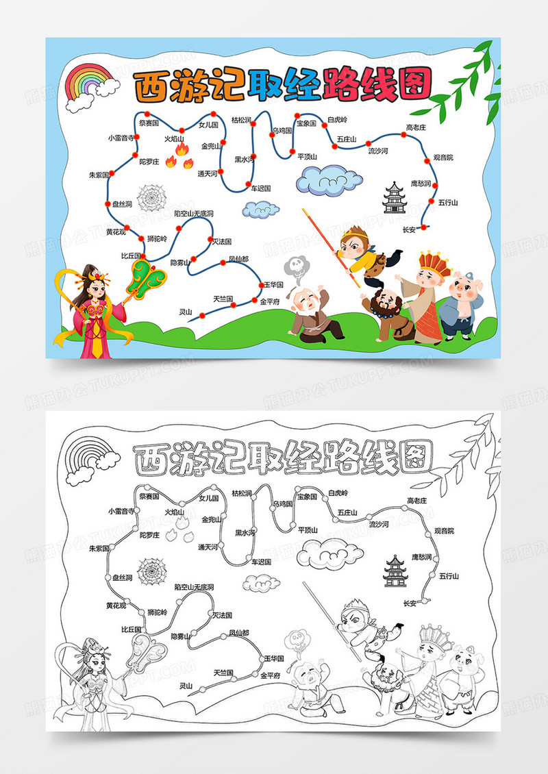 西游记思维导图手抄报 西游记取经路线图小报
