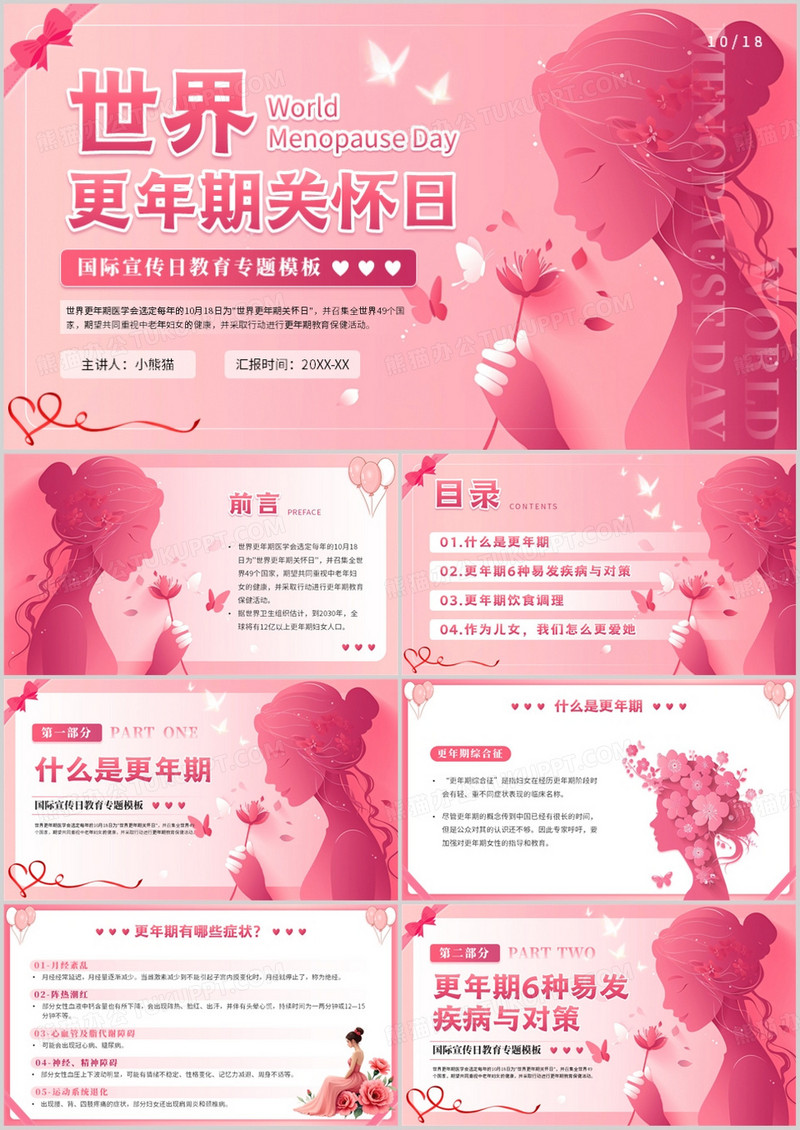 粉色清新风世界更年期关怀日PPT模板