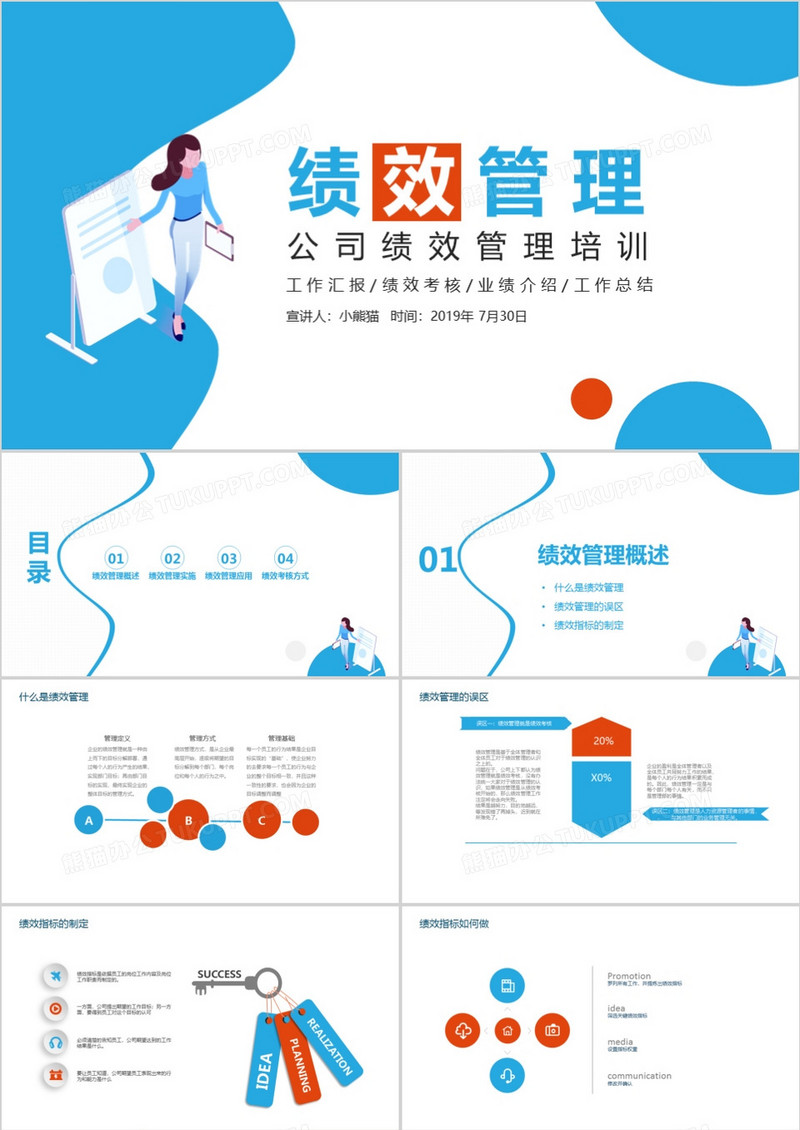 蓝色商务简约企业部门绩效管理培训PPT模板