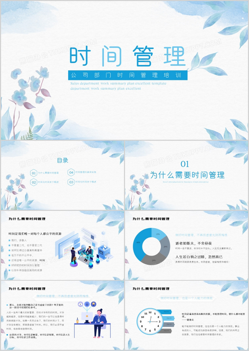 蓝色小清新公司部门时间管理培训PPT模板