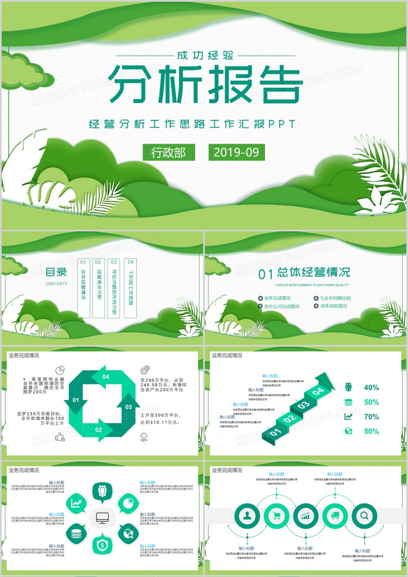 绿色小清新经营分析工作报告PPT模板