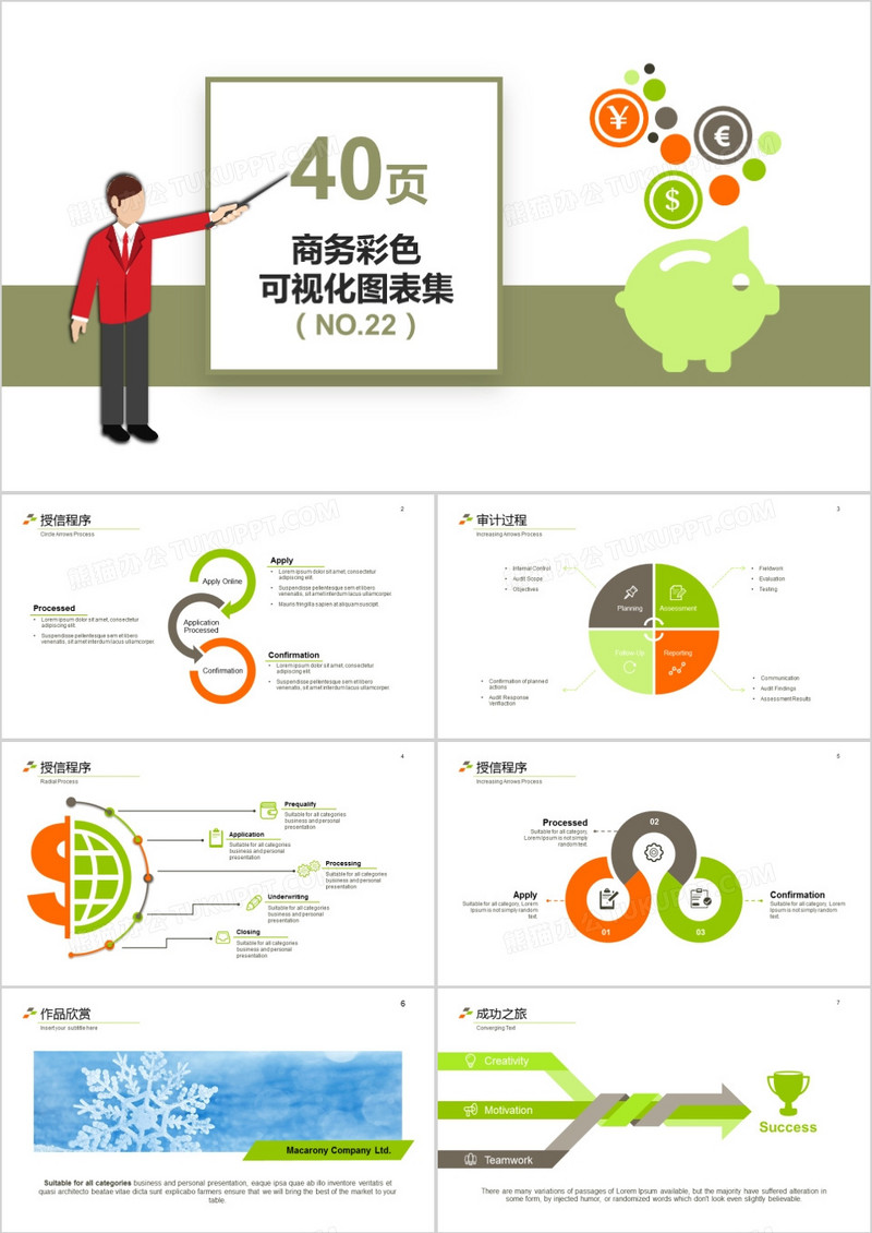 40页商务彩色可视化图表集PPT模板