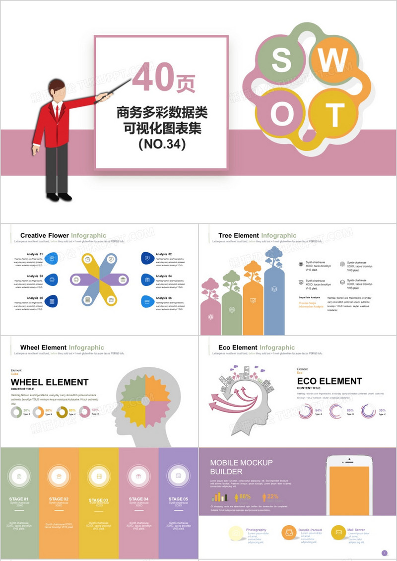 40页商务多彩数据类可视化图表集PPT模板