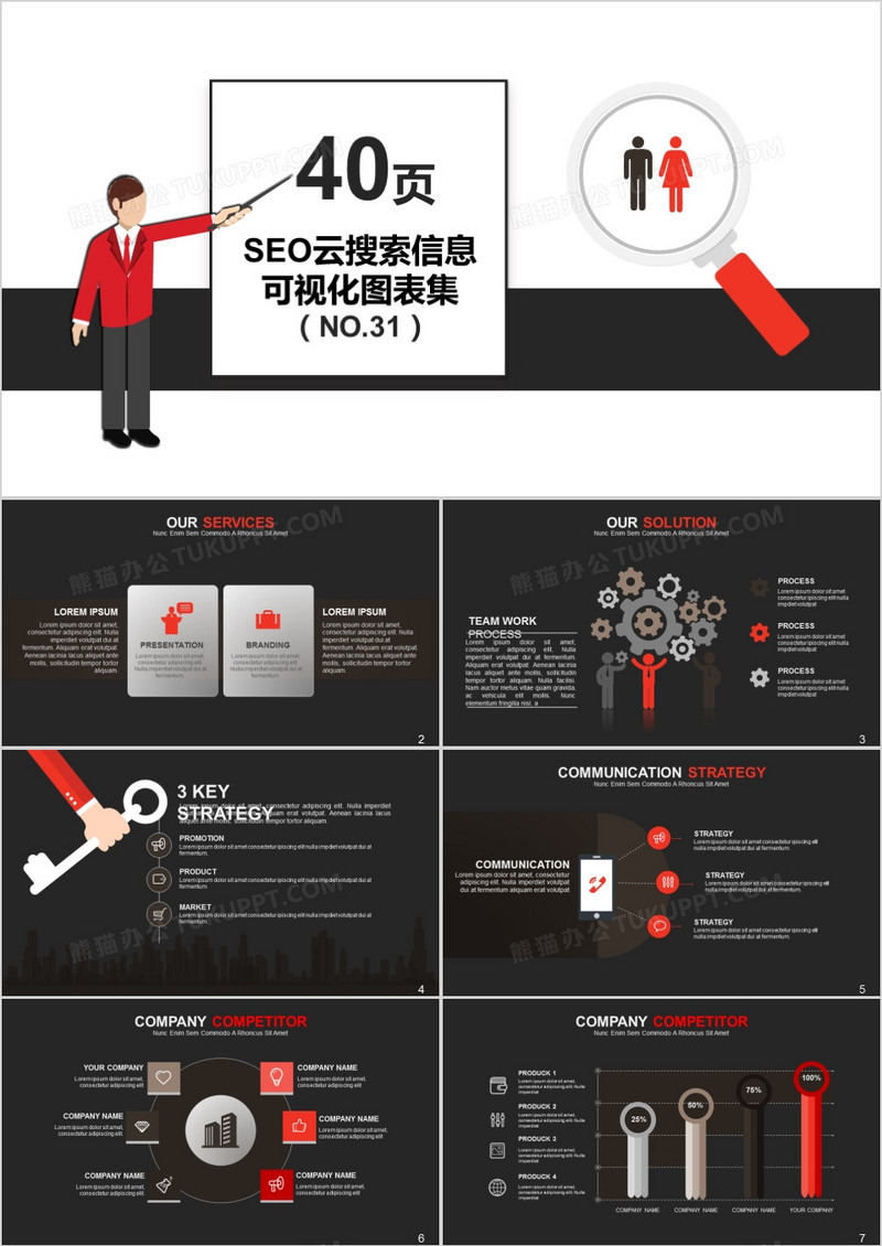 40页SEO云搜索信息可视化图表集PPT模板