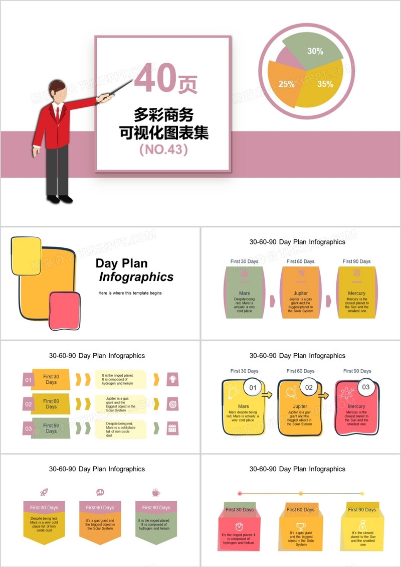 40页多彩商务可视化图表集PPT模板