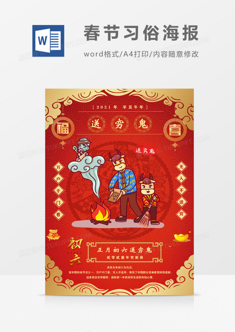春节习俗大年初六送穷鬼祝福海报