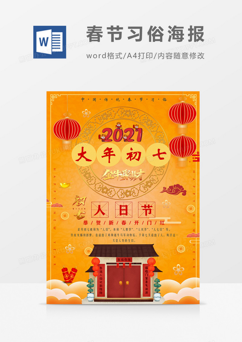 新年民俗初七人日节宣传海报