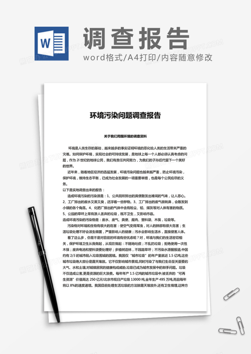 环境污染问题调查报告Word模板
