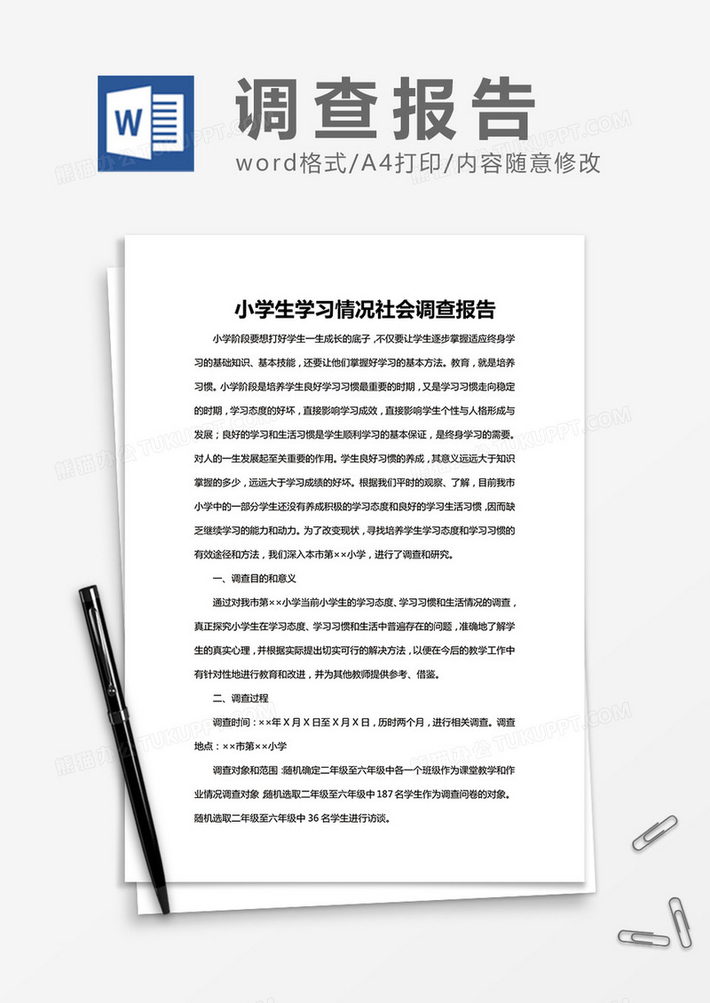 小学生学习情况调查报告Word模板