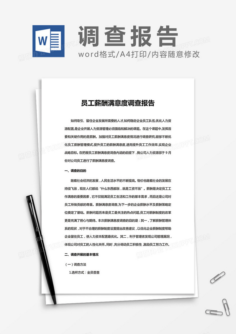企业员工薪酬满意度调查报告Word模板