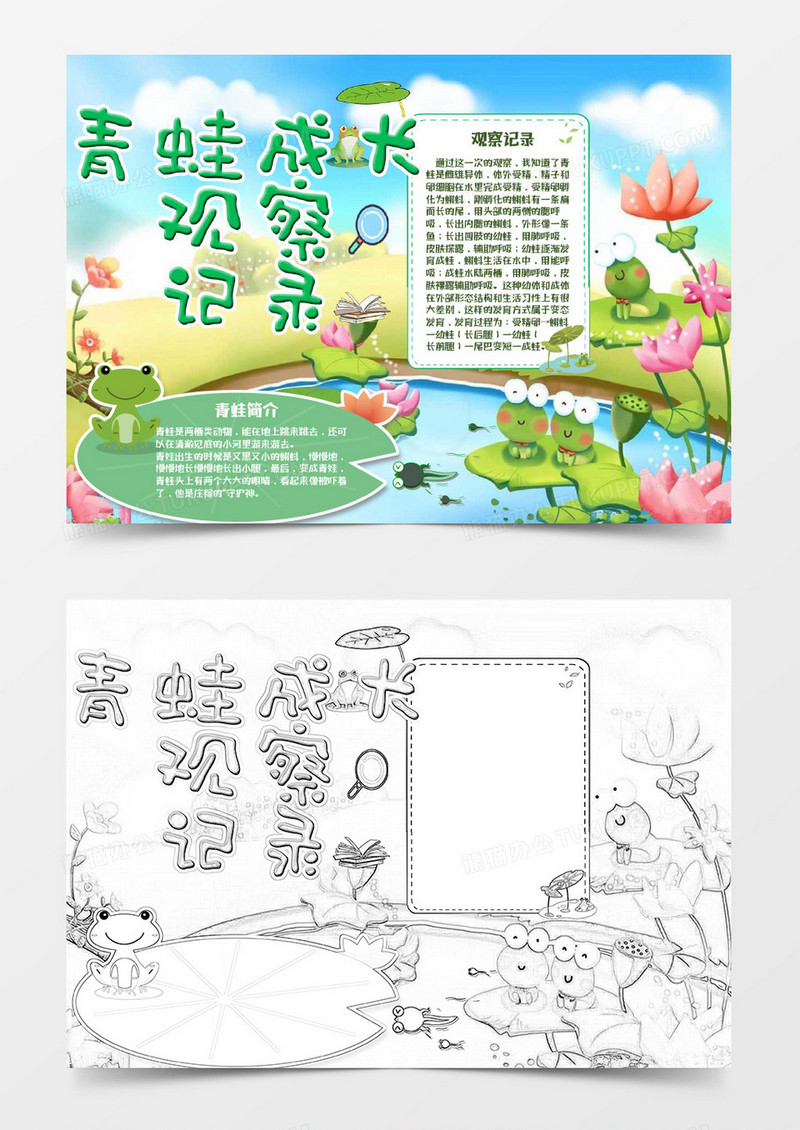 绿色卡通生物青蛙成长记录Word模板