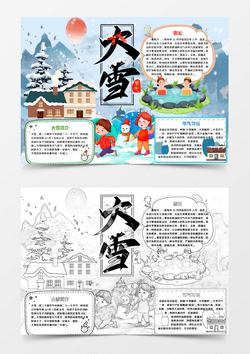 绿色卡通大雪节气小知识小报Word模板