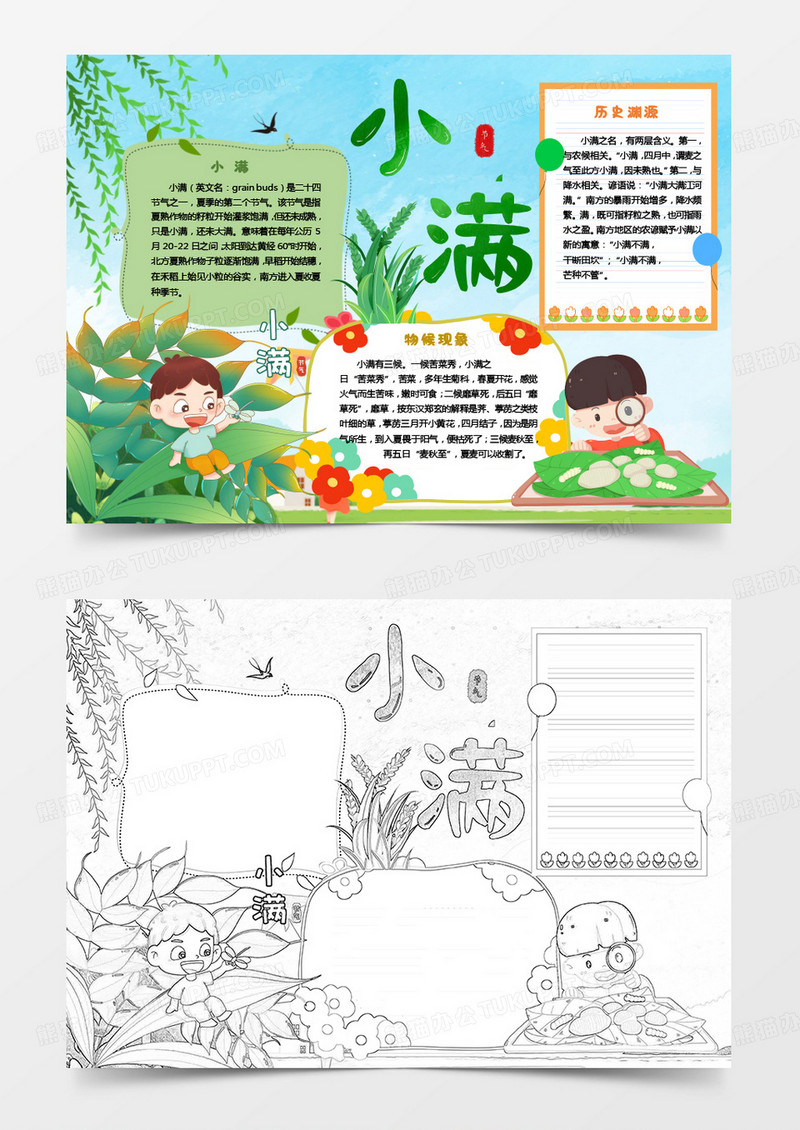 彩色卡通二十四节气小满小报Word模板