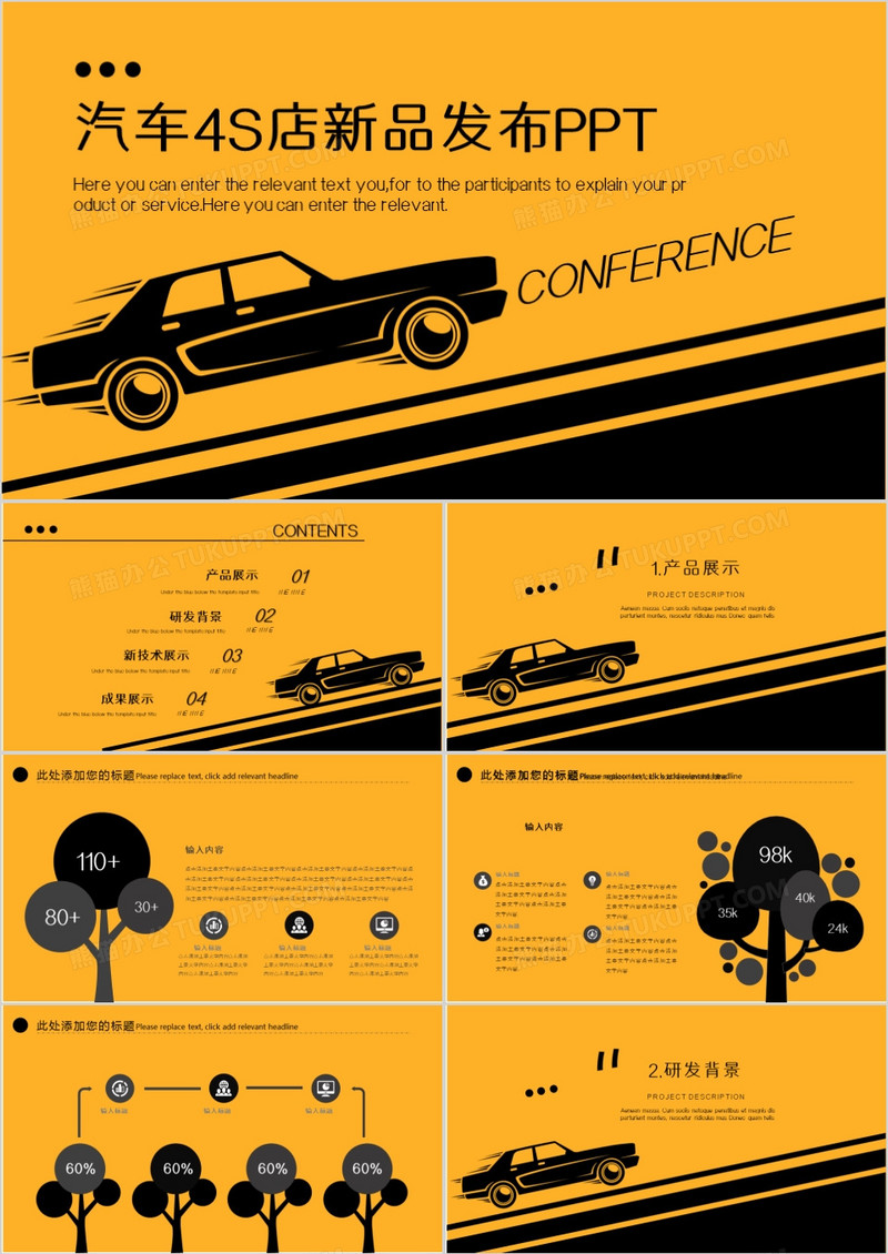 黄黑色创意简约汽车4S店产品发布PPT模板