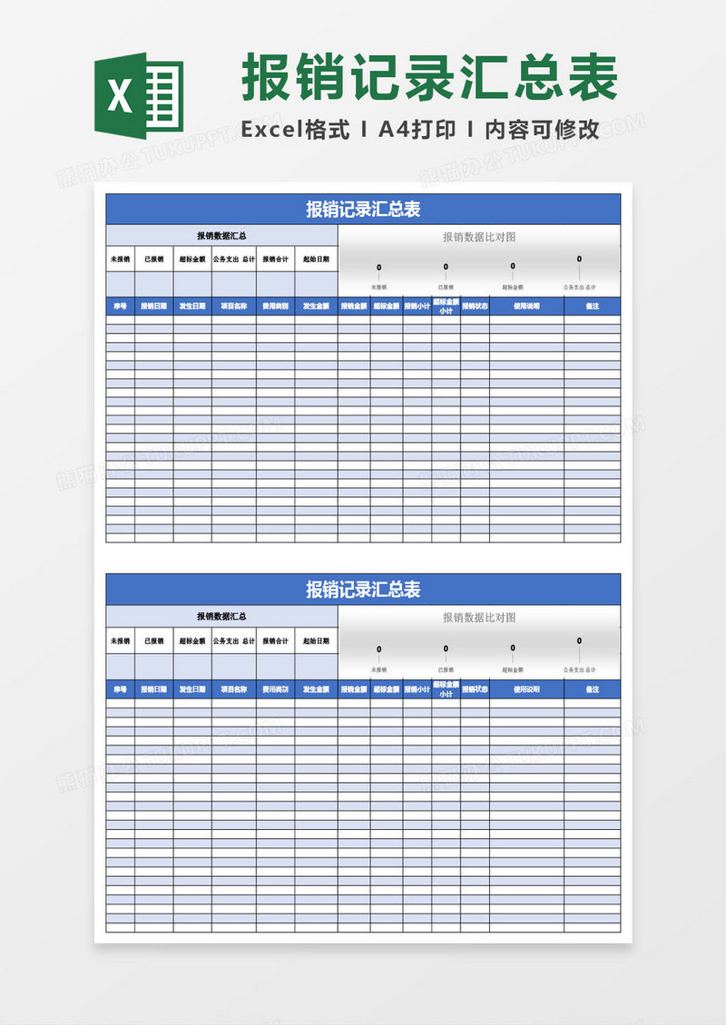 财务报表报销记录汇总表Excel模板