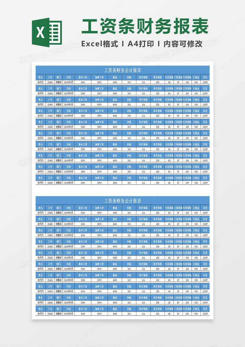工资条财务会计报表Excel模板