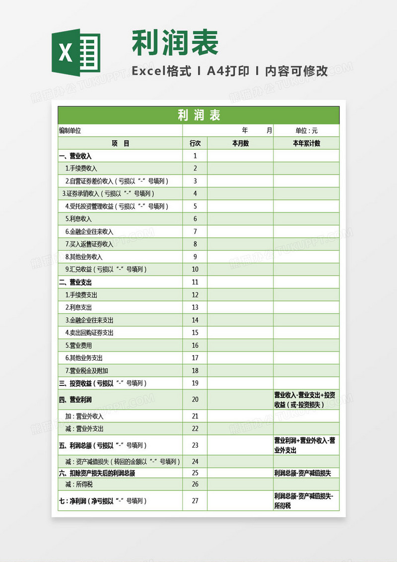 财务利润表Excel模板