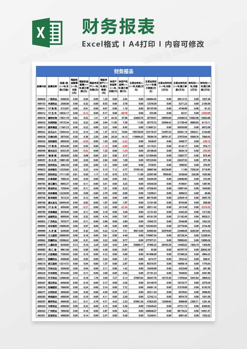 公司财务报表excel模板