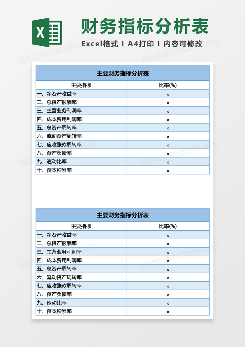 主要财务指标分析表excel模板