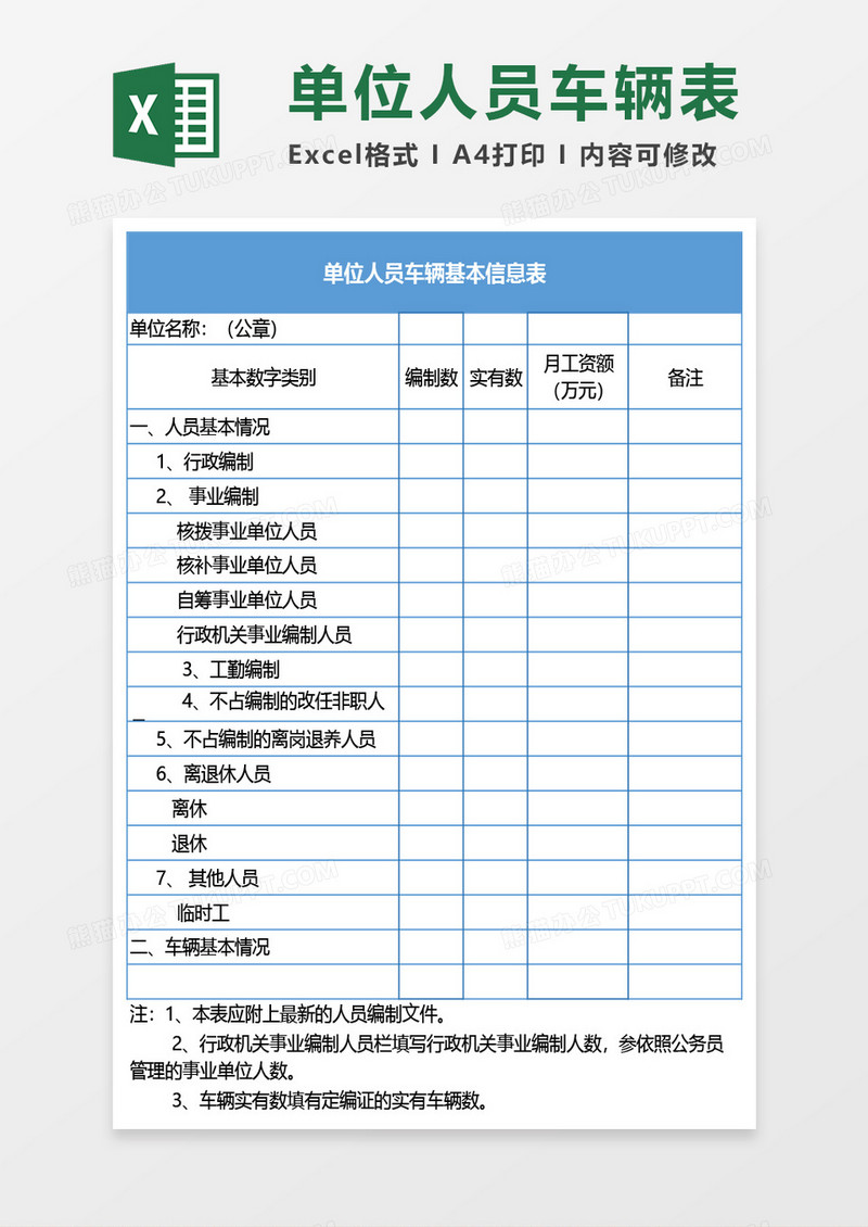 单位人员车辆基本信息表excel模板