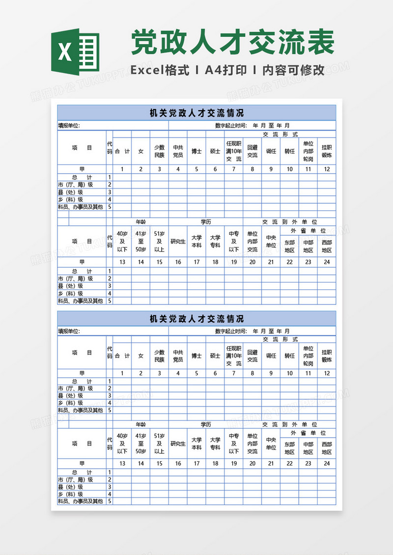 机关党政人才交流情况表Excel模板