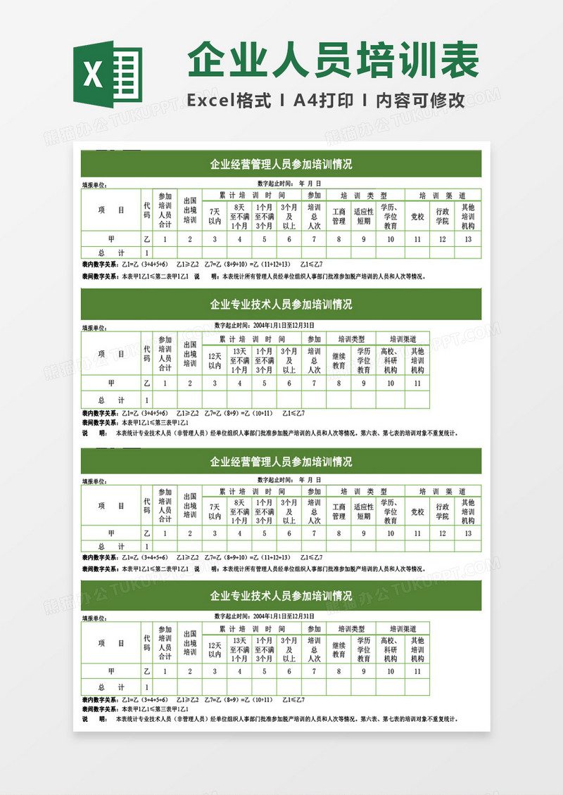 企业人员培训情况表Excel模板