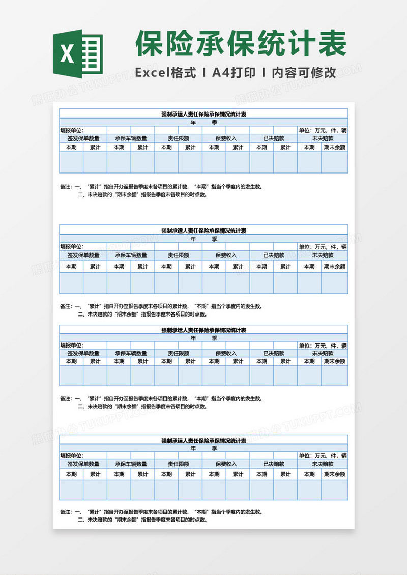 强制承运人责任保险承保情况统计表Excel模板