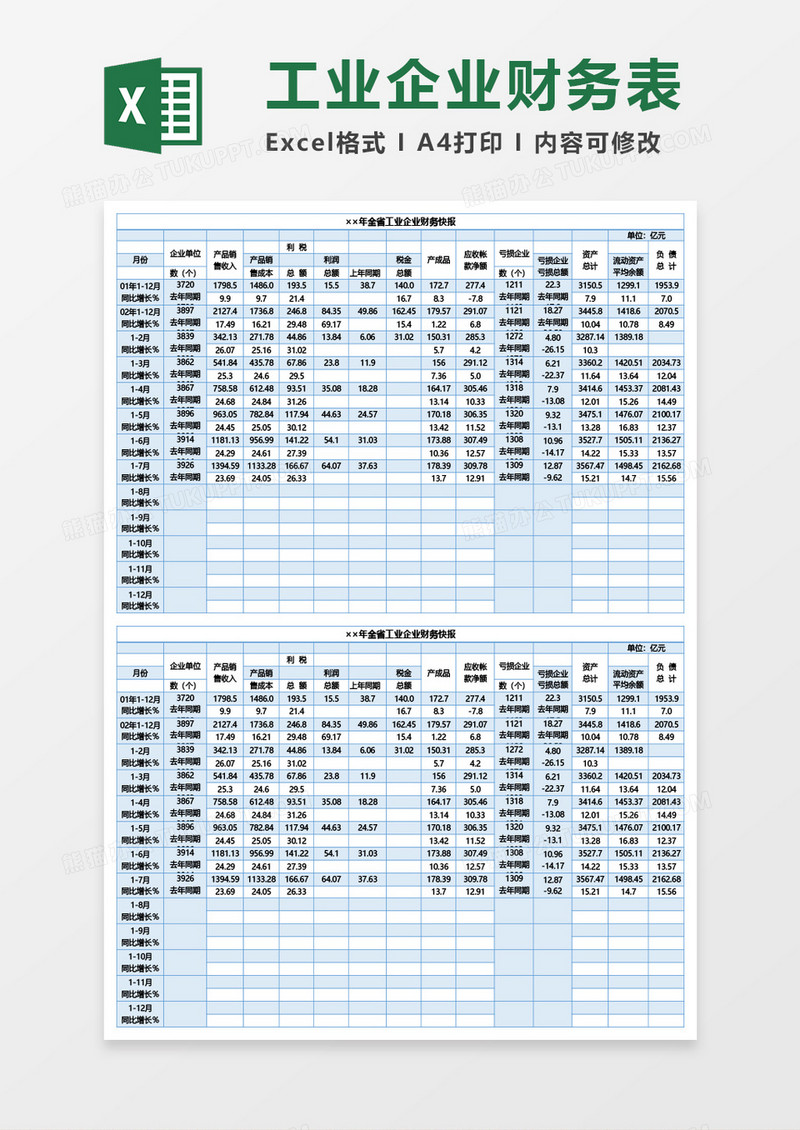 全省工业企业财务快报Excel模板