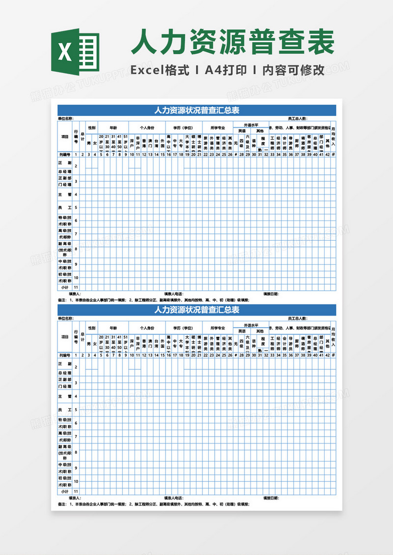 人力资源状况普查汇总表Excel表