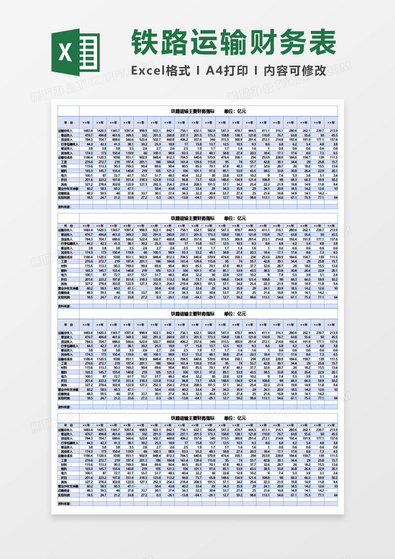 铁路运输主要财务指标Excel模板