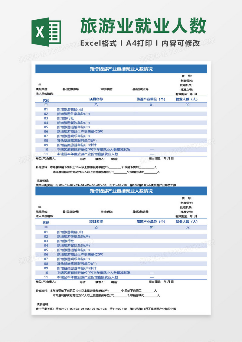 新增旅游产业直接就业人数情况Excel模板